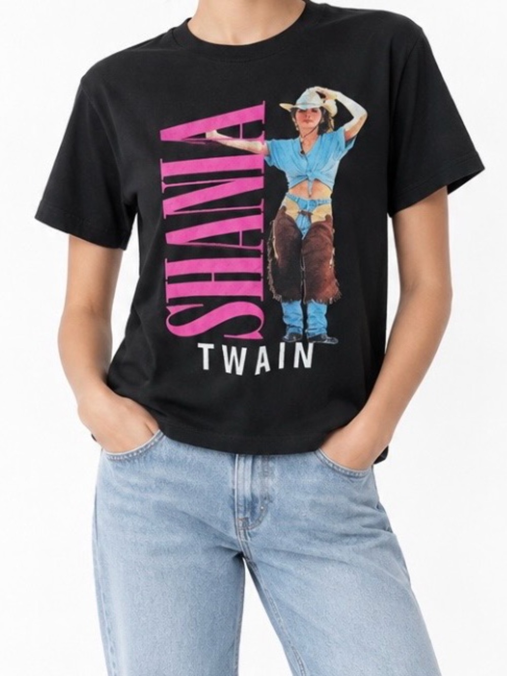 Shania Twain Black Graphic Tee with Pink Logo